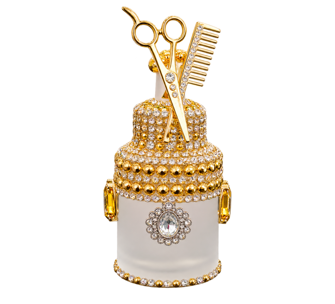 Gold Scissors and Comb decorated full size perfume bottle