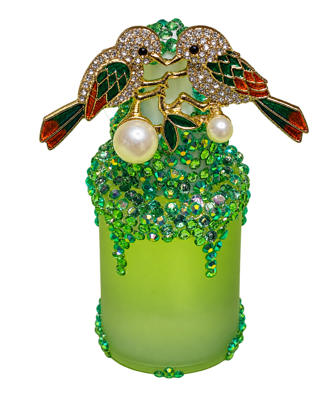 Green Bird decorated full size perfume bottle